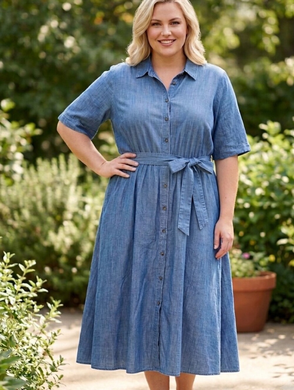 Nwt Lane Bryant Size 3X Plus Size Womens Blue Denim Style Shirt Dress